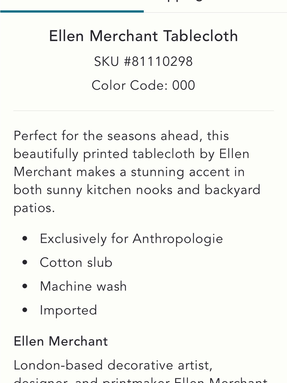 Ellen Merchant for Anthropologie Tablecloth - Picture 5 of 6